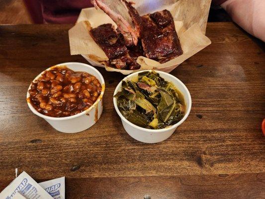 Ribs, collard greens, baked beans (heavy on the mollases)