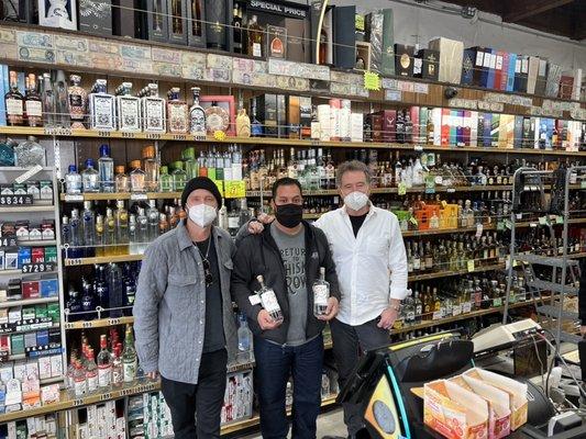 The Breaking Bad Guys stopping by to sign bottles of Dos Hombres and take a pic with Elijah.