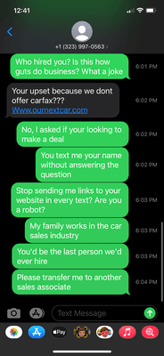 Conversation with owner (Will) regarding an inquiry about one of their vehicles.