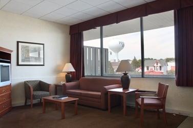 King suite living room and view of Rehoboth Avenue and water tower