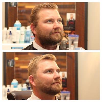 From Grizz to groomed! Haircut and beard trim by one of our master barbers Rick.