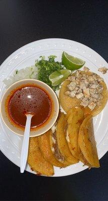 birria tacos, chicken taco (underseasoned)