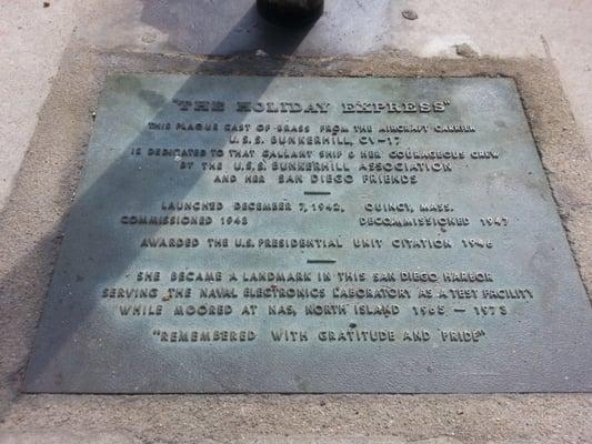 Plaque cast of bronze from CV-17 at bottom of the mast. Most people just step on it.