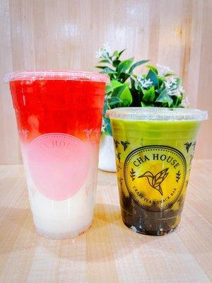 Pink Lady and Mango Matcha