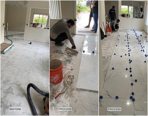 24x48 Tile installation throughout entire house in Weston, FL.