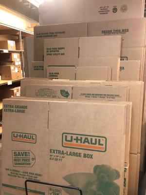 We stock and sell all UHAUL moving boxes and packing materials