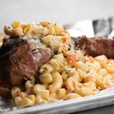 Seafood mac stuffed Turkey legs are a fan favorite