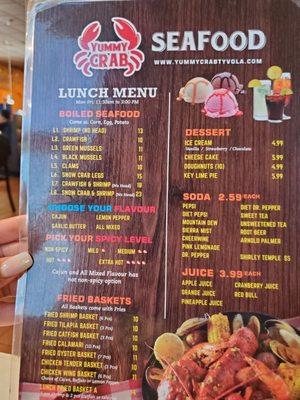 Seafood menu