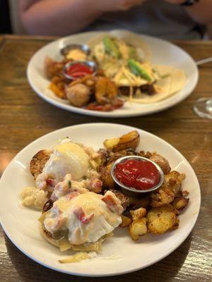 Lobster and artichoke Benny and Short Rib and Egg Fajita