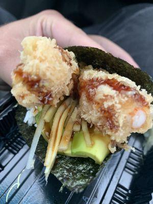 Shrimp tempura hand roll