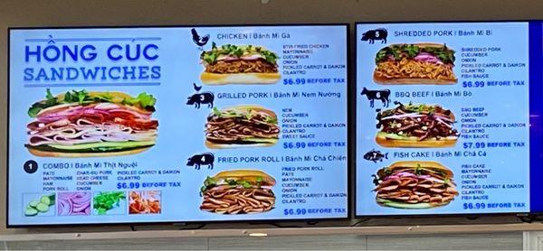 New Prices as of April '21: $6.99 & $7.99  $7.43 after tax for all banh mi except BBQ Beef $8.49 after tax for BBQ Beef