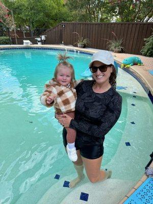 Fully clothed and ready for graduation day at survival swim school, Life's Little Swimmers Infant Aquatics ®.  Water safe and ready for fun