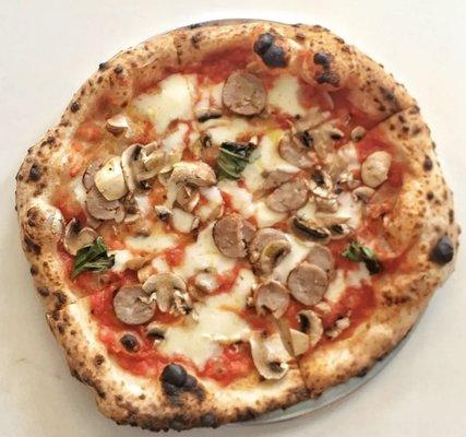 Pizza with sausage and mushroom