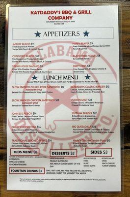 Lunch menu