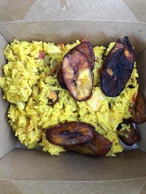 Green plantains and rice