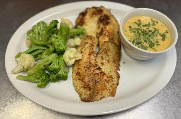 Grilled Tilapia with shrimp soup.