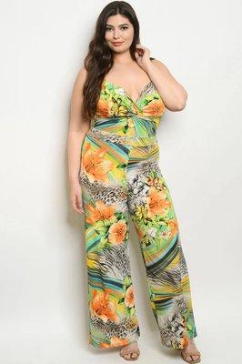 LIME MULTI FLORAL PLUS SIZE JUMPSUIT