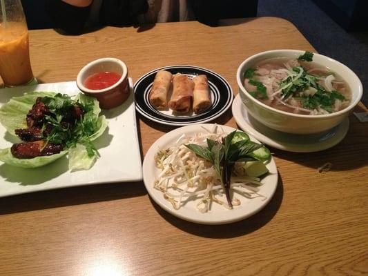 Chicken wings, egg rolls, and pho!