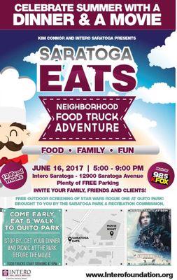 Saratoga Eats 2017! Redux coming August 25th, 2017! Neighborhood Food Truck Adventure & Movie in the Park!