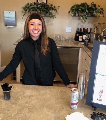 Our beautiful bartender ready for the crowd.