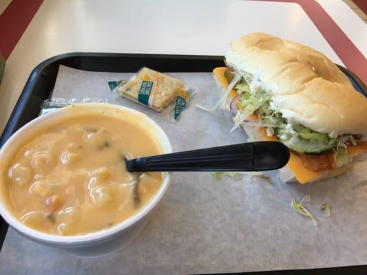 Cheesy cauliflower soup - Turkey Bacon San on French Bread - BOMB!