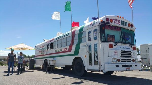 Idaho Mexican Food Bus phenomena.  Seating inside with AC, no kidding.