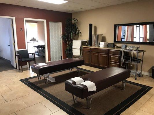 Our therapy bay and a glimpse into the rehab room