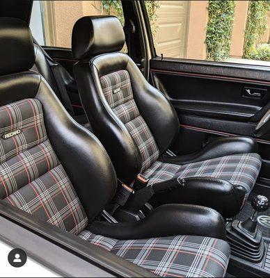 1990 VW GTI Recaro with VW MK7 Clark plaid fabric. SIDCO Upolstery did an amazing job!