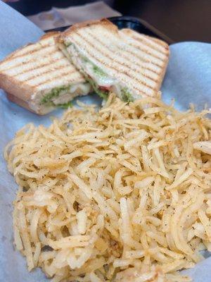 Hash browns and Chicken Pesto