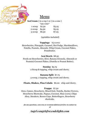 Angel's Frozen Delights * Menu