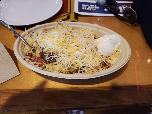 Meet Bowl #4...do you see any chicken? Looks like beef to me. Cold, tasteless and different at various Zorbaz locations.