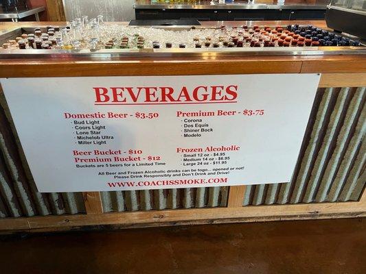 Beverage menu