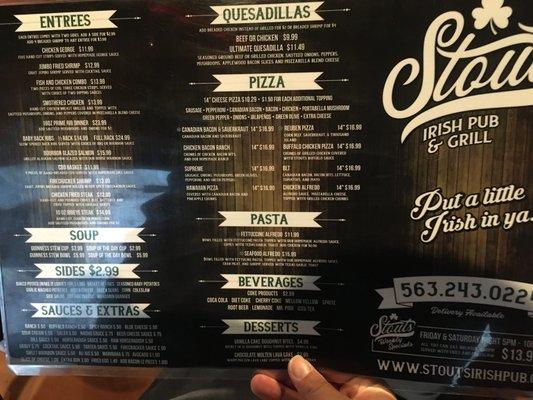 Menu as of April 2021