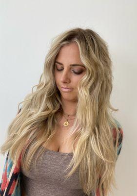 Beautiful rooted winter blonde. 
Stylist Deana Kale