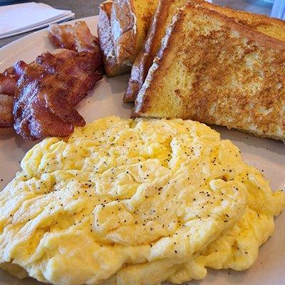 Fre French Toast, scrambled eggs, & bacon