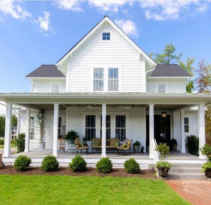 Lap Siding, White Windows, Farmhouse Style, French Country Style, Metal Roof, Shingled Roof