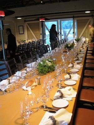 Dinner setup in the barn at MR.