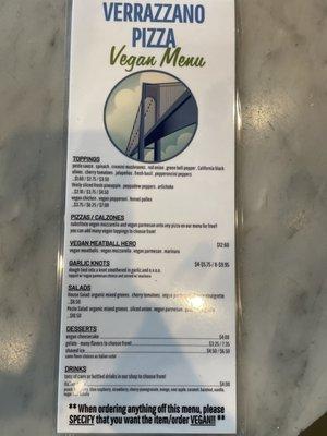 Vegan menu !