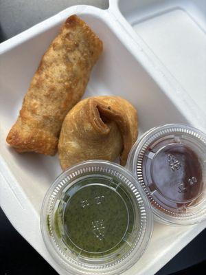 chicken egg roll & vegetable samosa