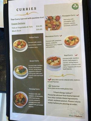 Curries menu