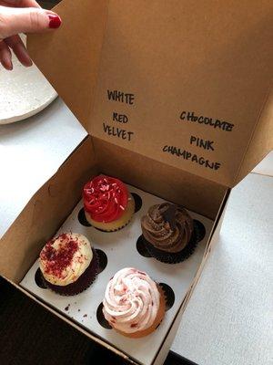 Cupcakes delivered from skip the dishes. Frostings May differ than what you order :/