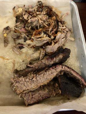 My fiancé enjoyed the brisket and pulled pork