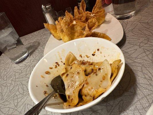 Spicy dumplings and crab Rangoon