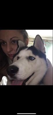 My wife who tamed the wild Siberian husky, her favorite breed because of there free spirited personality wolf relation.