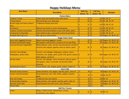 Holiday Menu