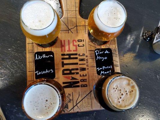 A beer flight (individually priced $2-$4)