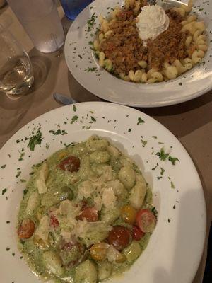 Pesto gnocchi and noodles w meat sauce