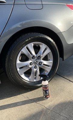 15 minutes after Shine All Dressing and Beadmaker Application; without wiping tires for a glossy shine.