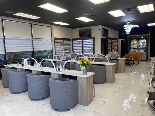 Newly remodeled salon with best full-body massage pedicure chairs