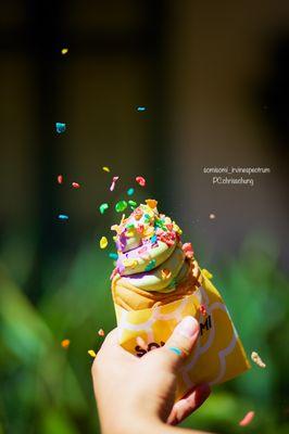 Ube and Matcha with fruity pebbles